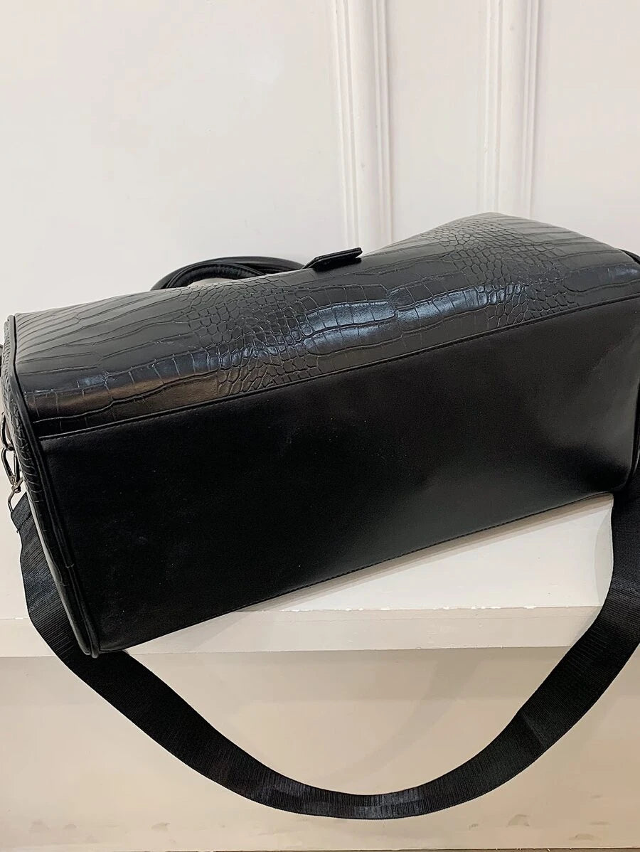 Monogrammed Crocodile Embossed Duffel Bag