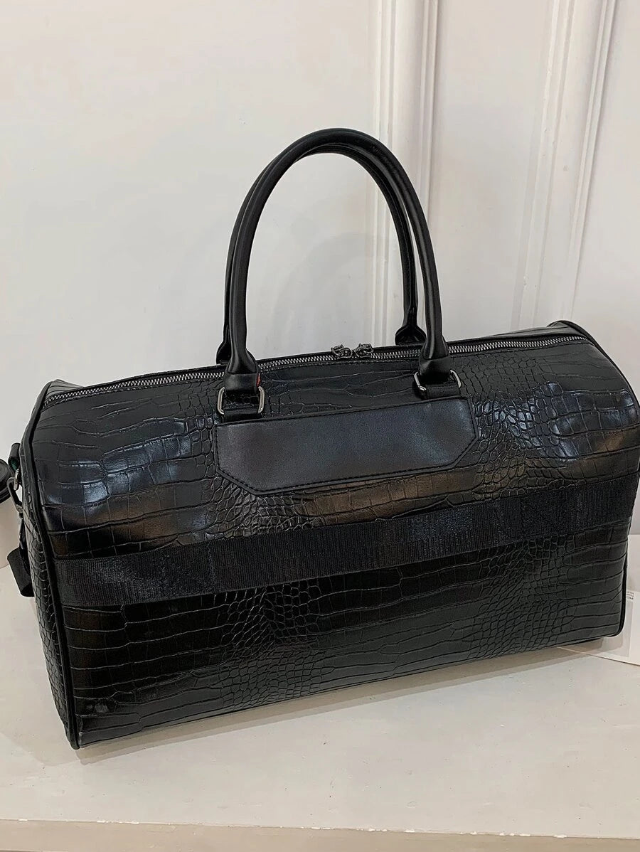 Monogrammed Crocodile Embossed Duffel Bag