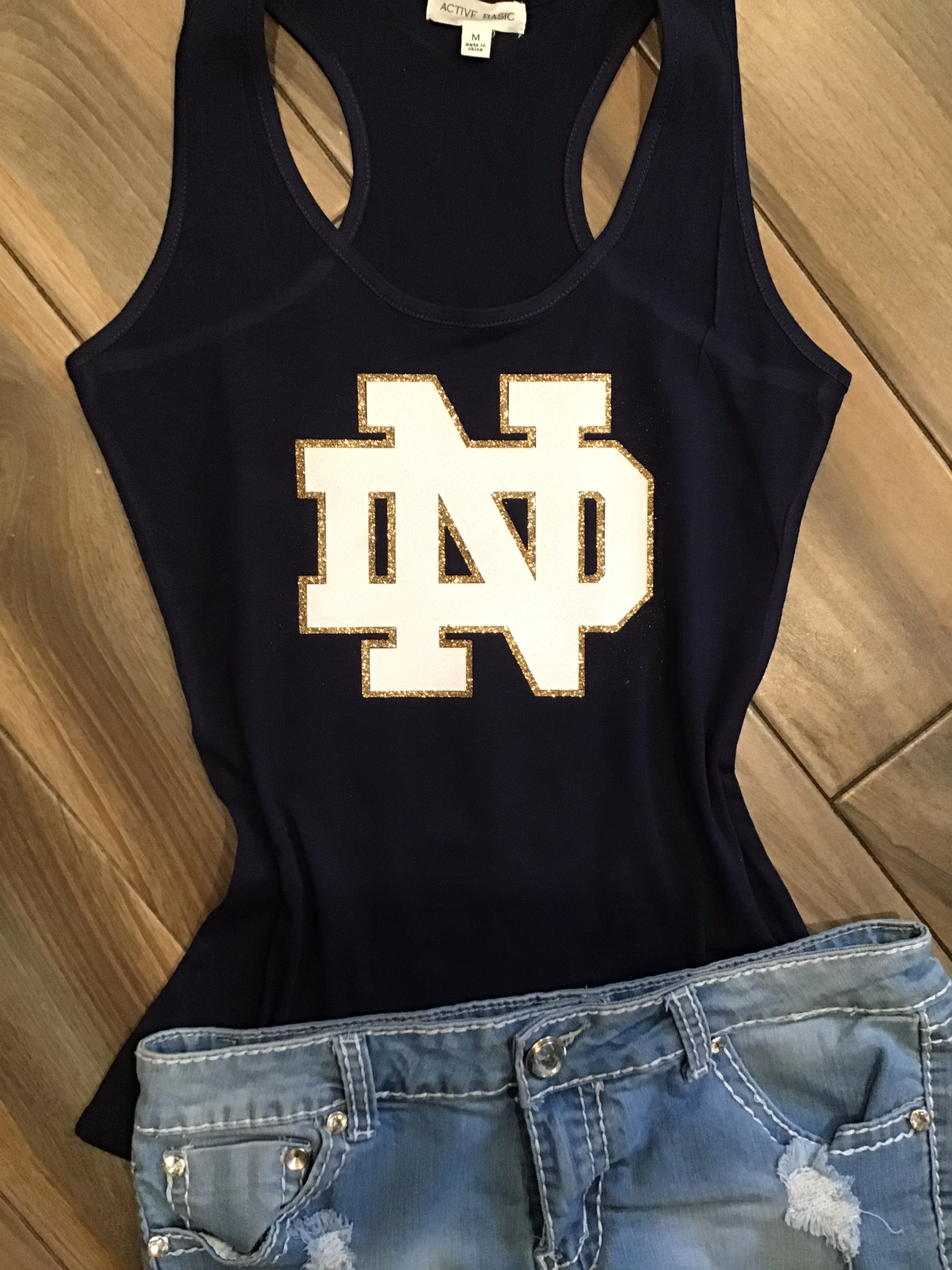 Notre Dame Navy Glitter Top