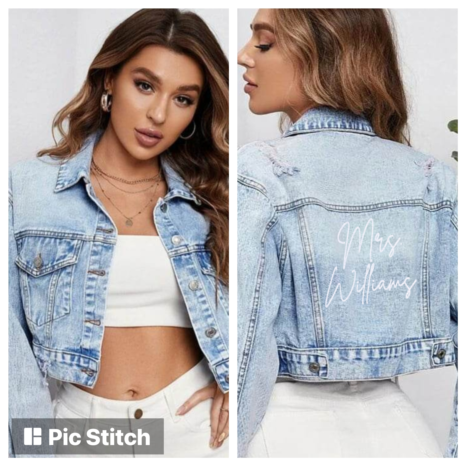 Personalized Flap Pocket Cropped Denim Jacket