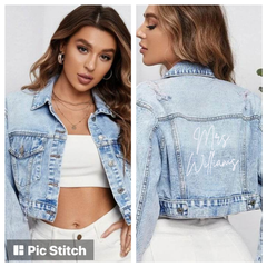 Personalized Flap Pocket Cropped Denim Jacket