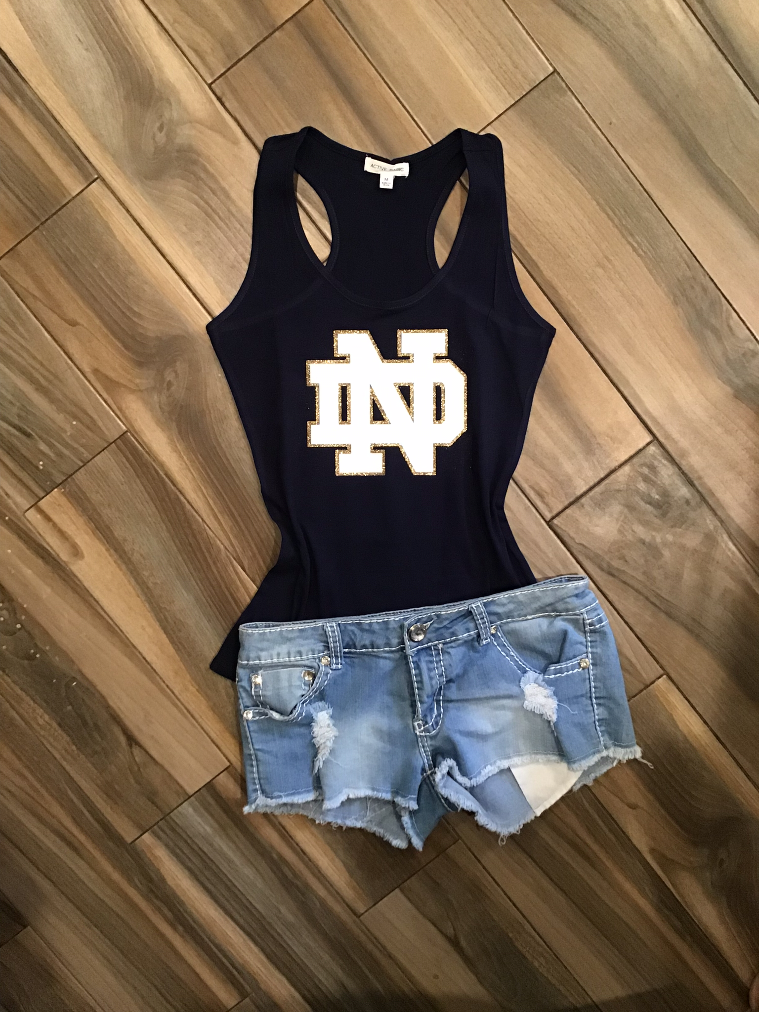 Notre Dame Navy Glitter Top