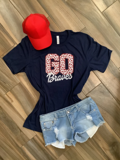 Braves Leopard Print Glitter Tee