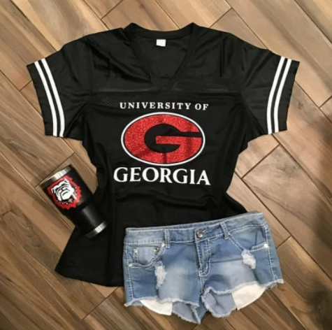 Lulu Grace Designs Georgia Bulldogs National Champions Glitter Jersey: College Football Fan Gear & Apparel Small / Ladies Racerback Tank