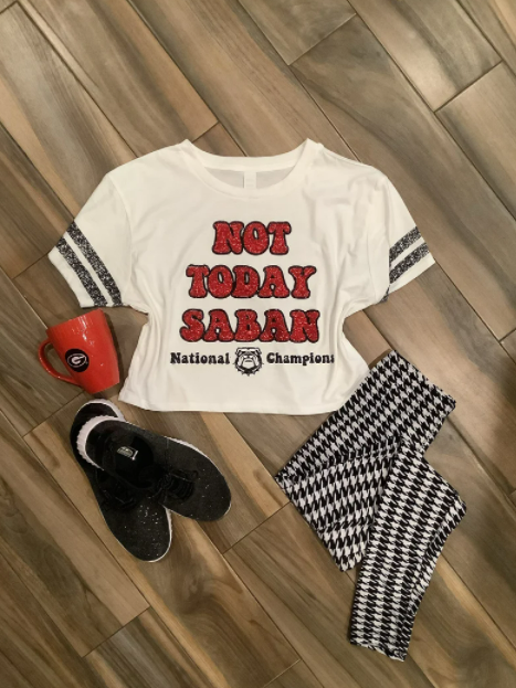 Georgia Bulldogs Not Today Saban Glitter Crop Top