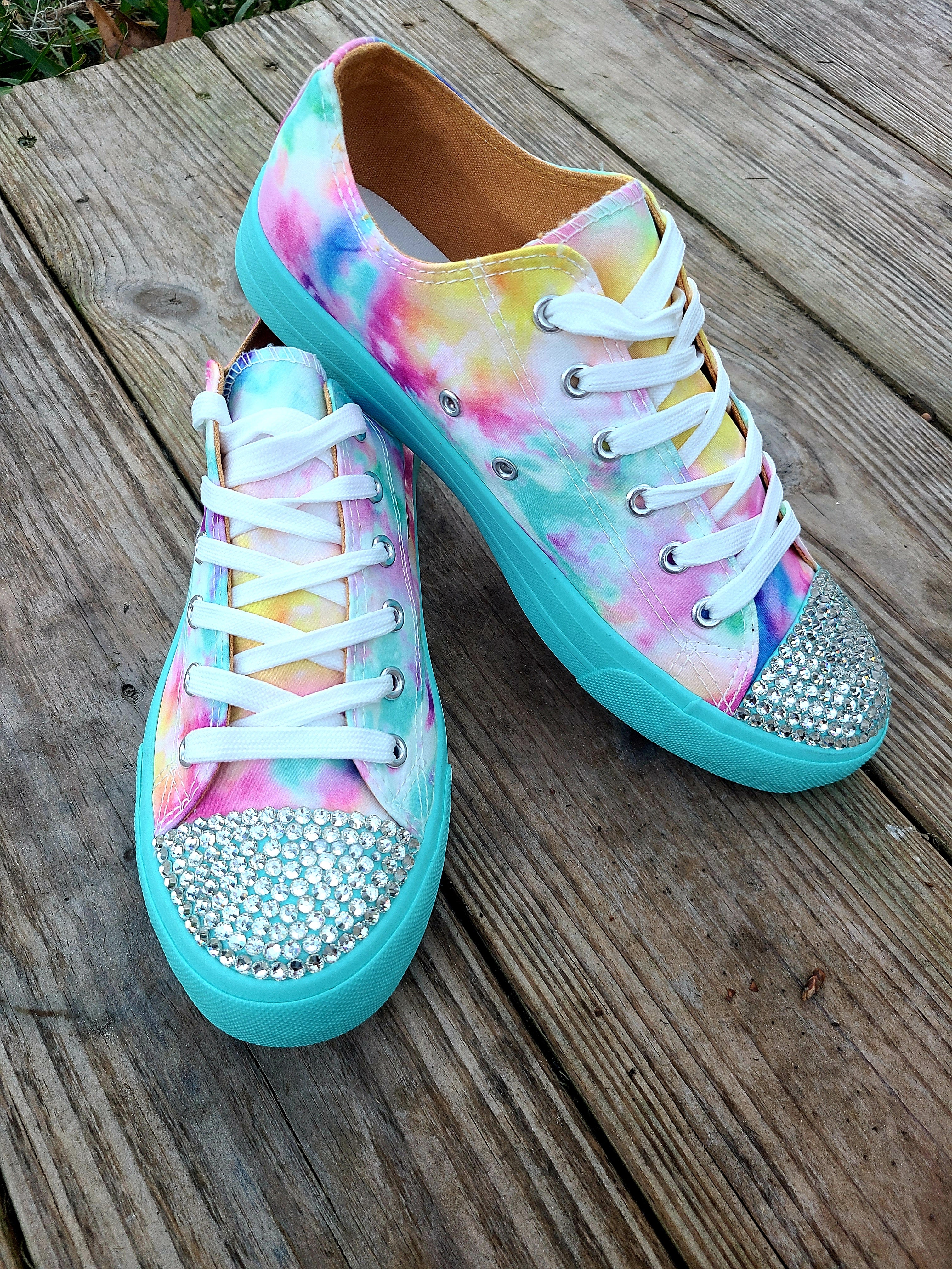Rhinestone Embellished Tie Dye Sneakers