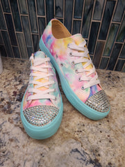 Rhinestone Embellished Tie Dye Sneakers