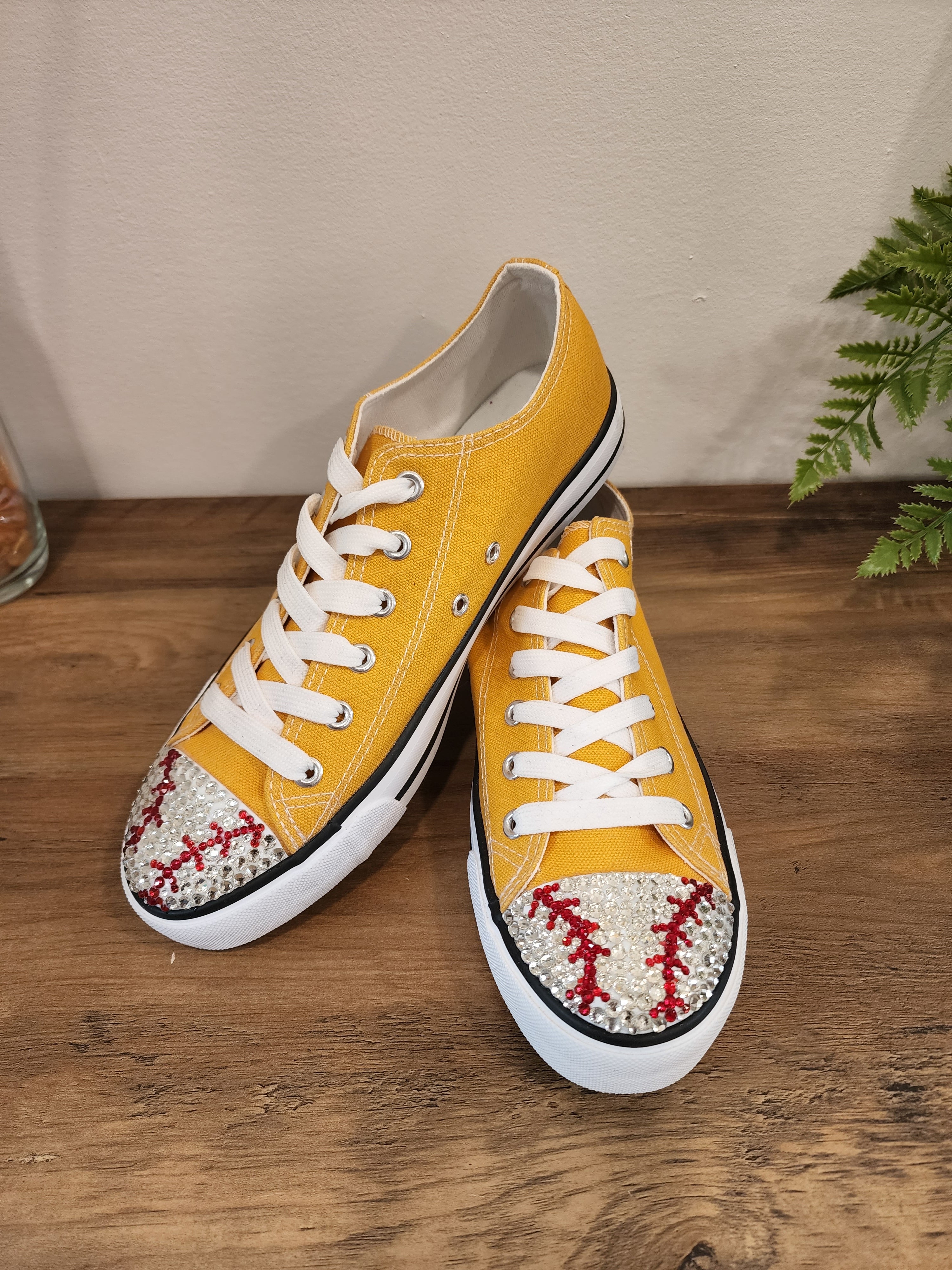 Rhinestone Embellished Softball Low Top Sneakers