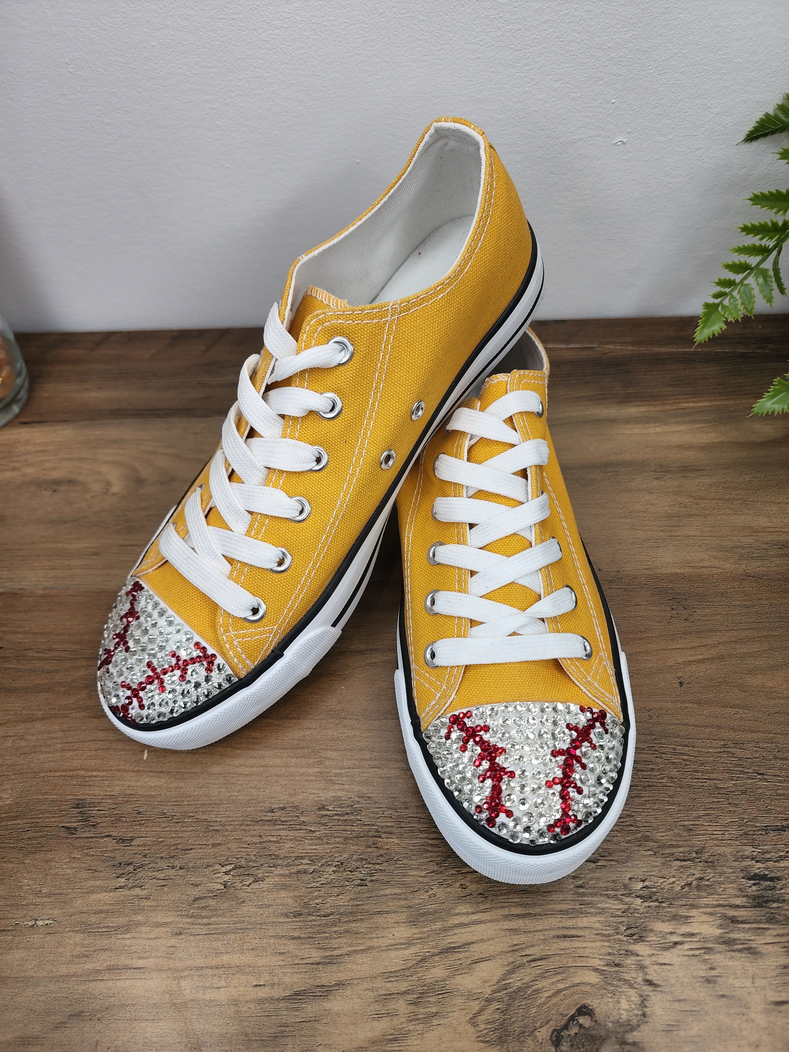 Rhinestone Embellished Softball Low Top Sneakers