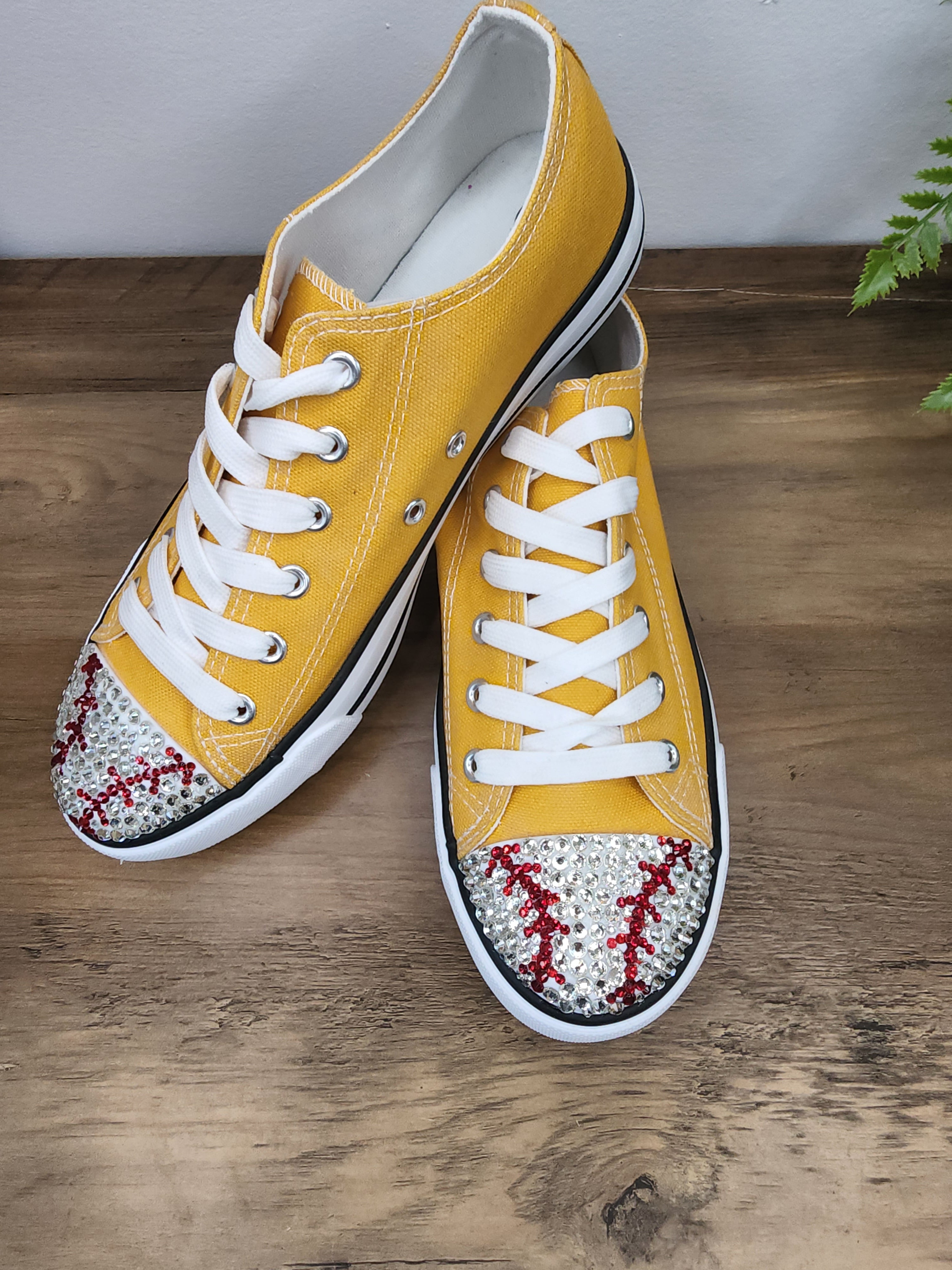 Rhinestone Embellished Softball Low Top Sneakers