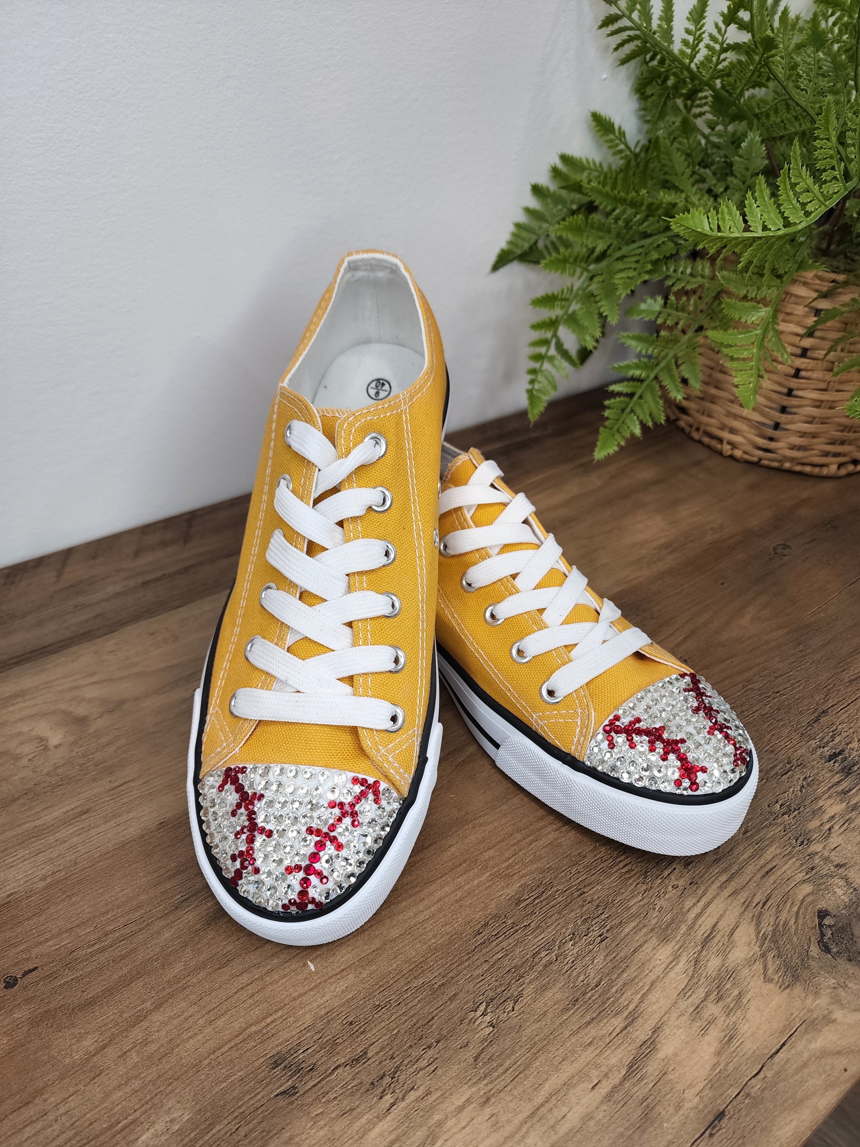 Rhinestone Embellished Softball Low Top Sneakers
