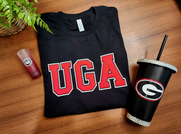 Lulu Grace Designs UGA Puff Glitter Shirt: College Football Fan Gear & Apparel Unisex Tee / M