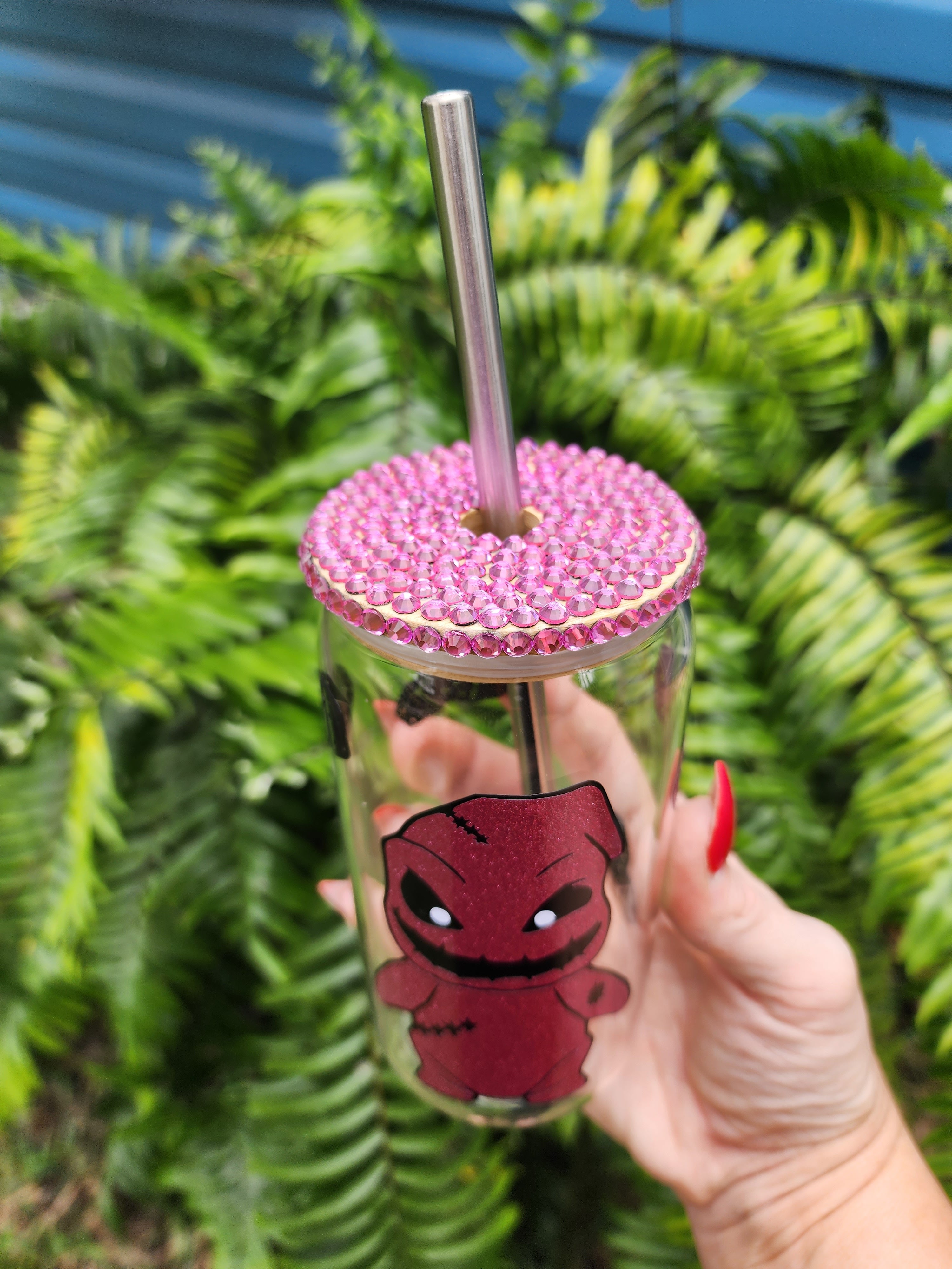 Oogie Boogie Pink Glitter Beer Can Glass Tumbler