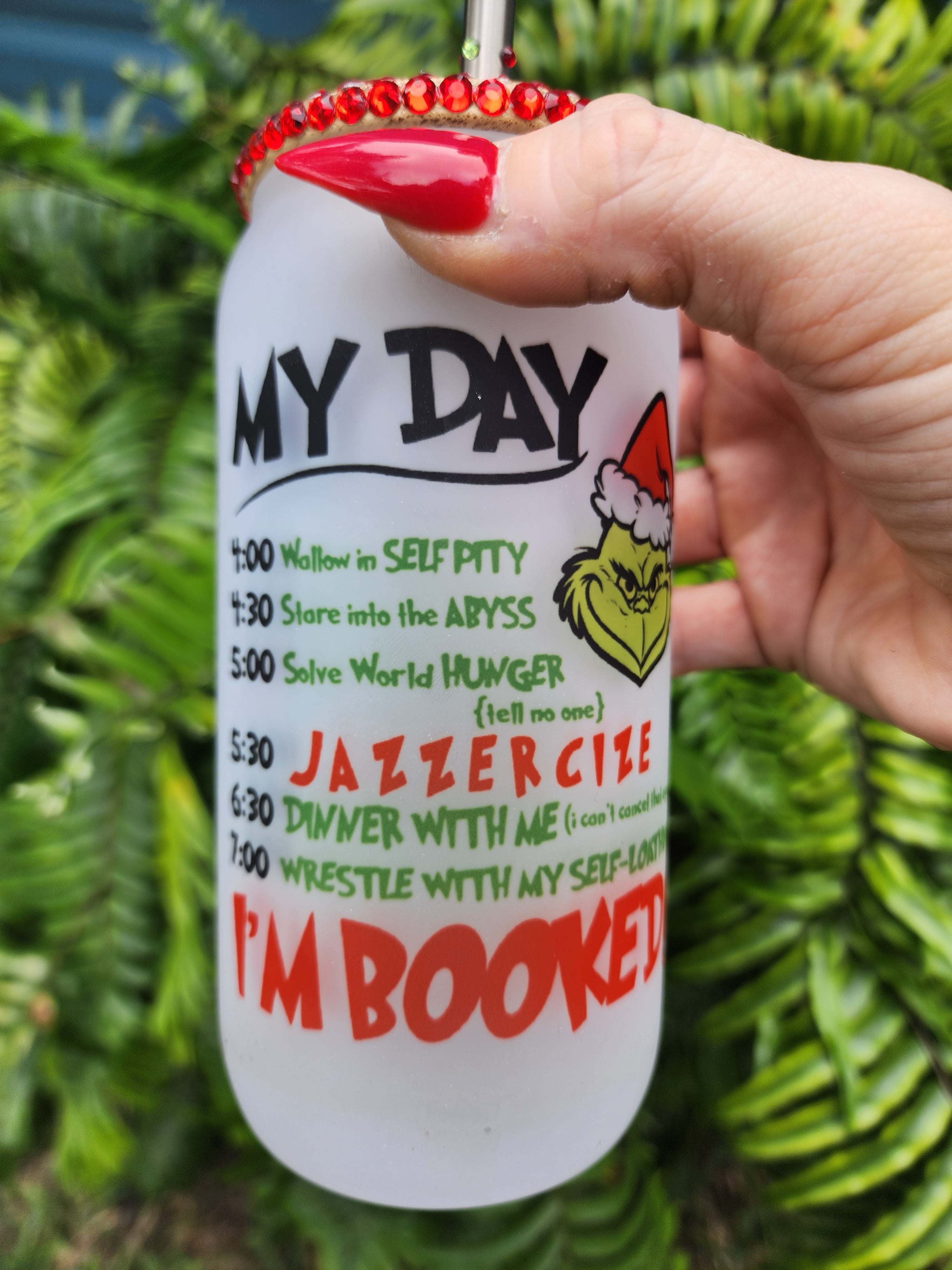 Grinch My Day Christmas Beer Can Glass Tumbler