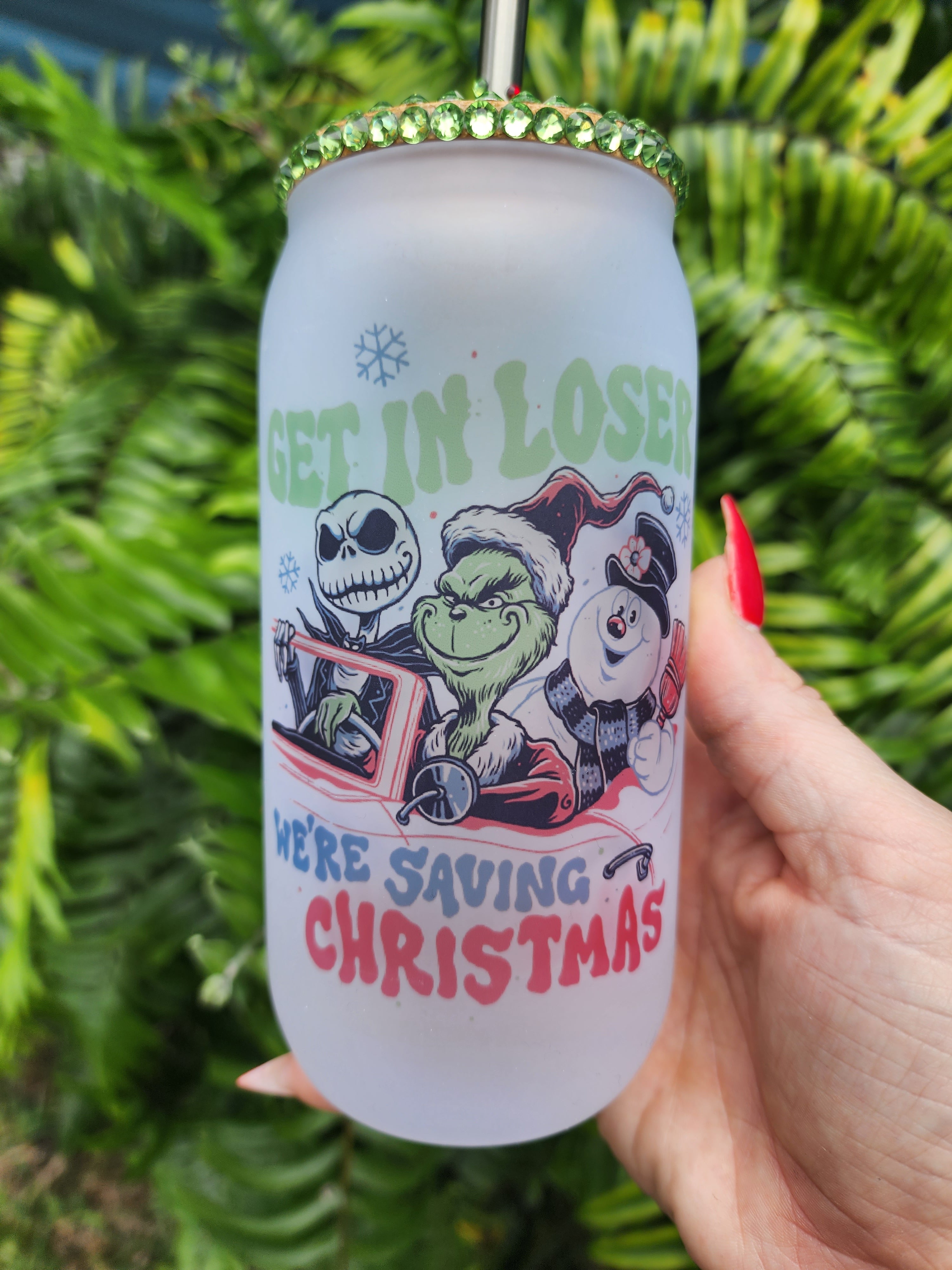 Get In Loser We're Saving Christmas Beer Can Glass Tumbler