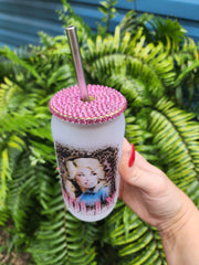 Dolly Parton Leopard Print Beer Can Glass Tumbler