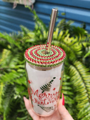 Merry Christmas Metallic Beer Can Glass Tumbler