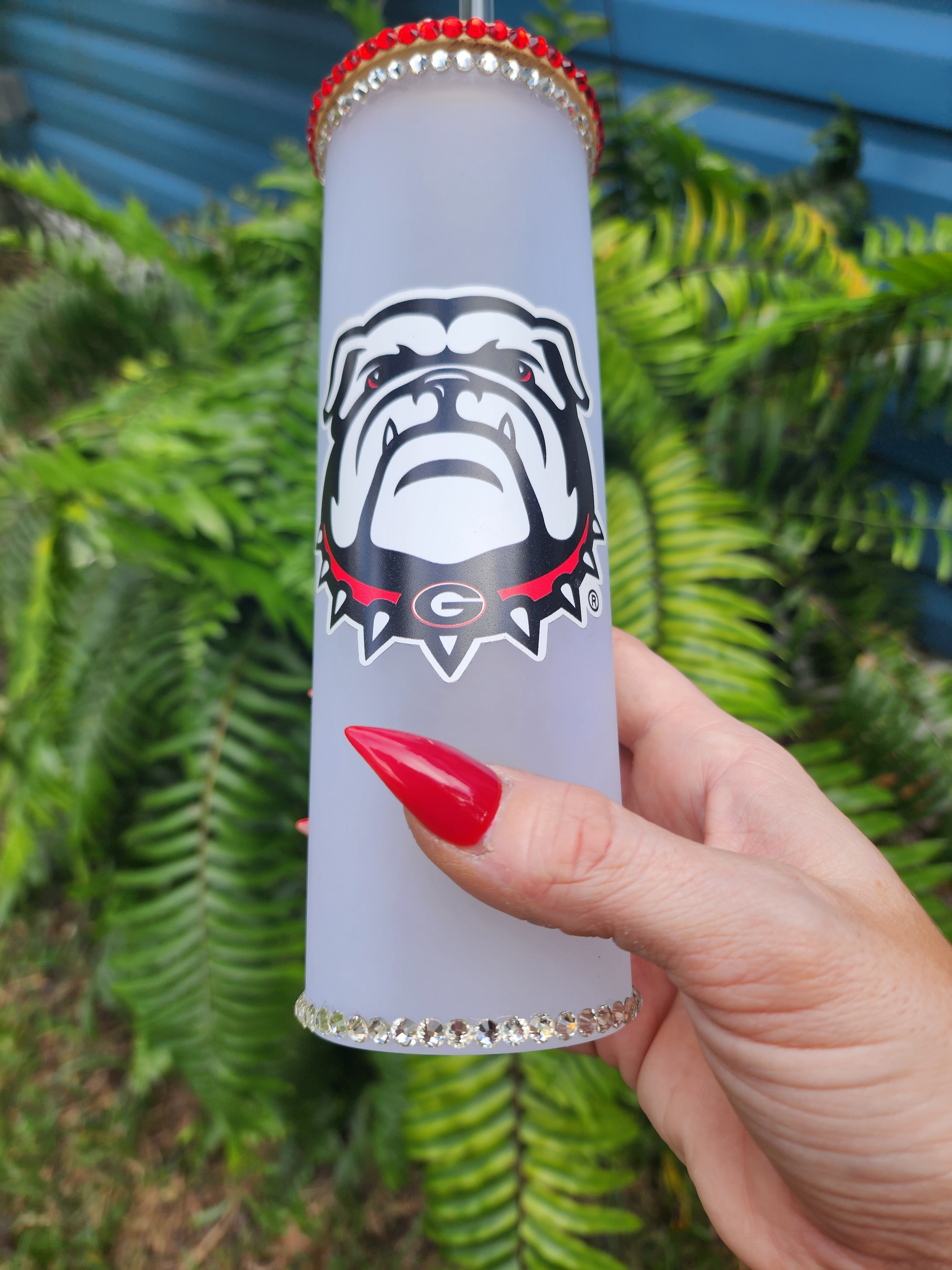 Rhinestone Georgia Bulldogs Skinny Glass Tumbler