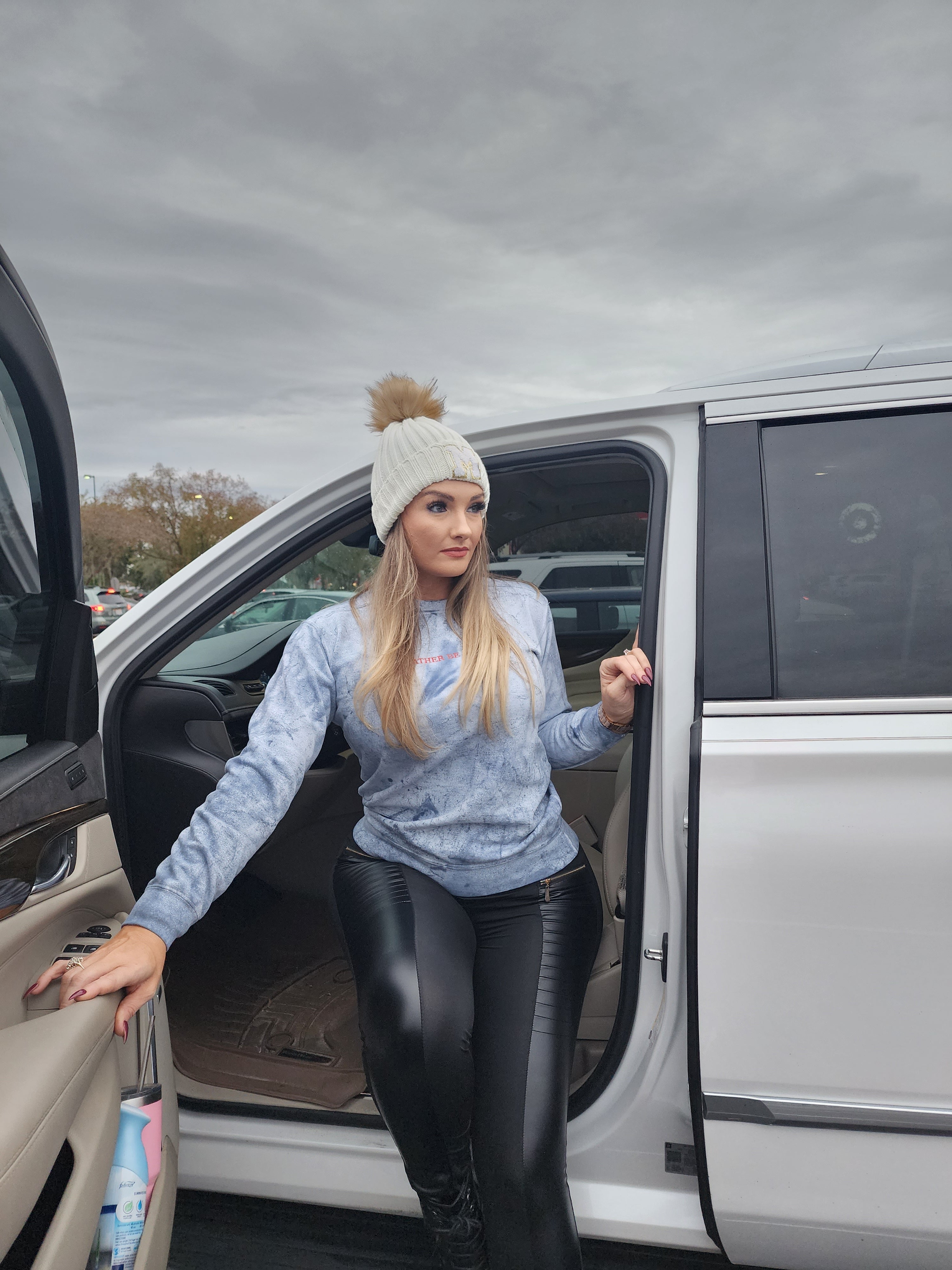 Shadow Block Monogrammed Beanie with Removable Faux Fur Pom