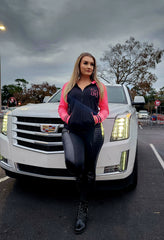 Customizable Hot Pink and Black Letterman Style Embroidered Jacket