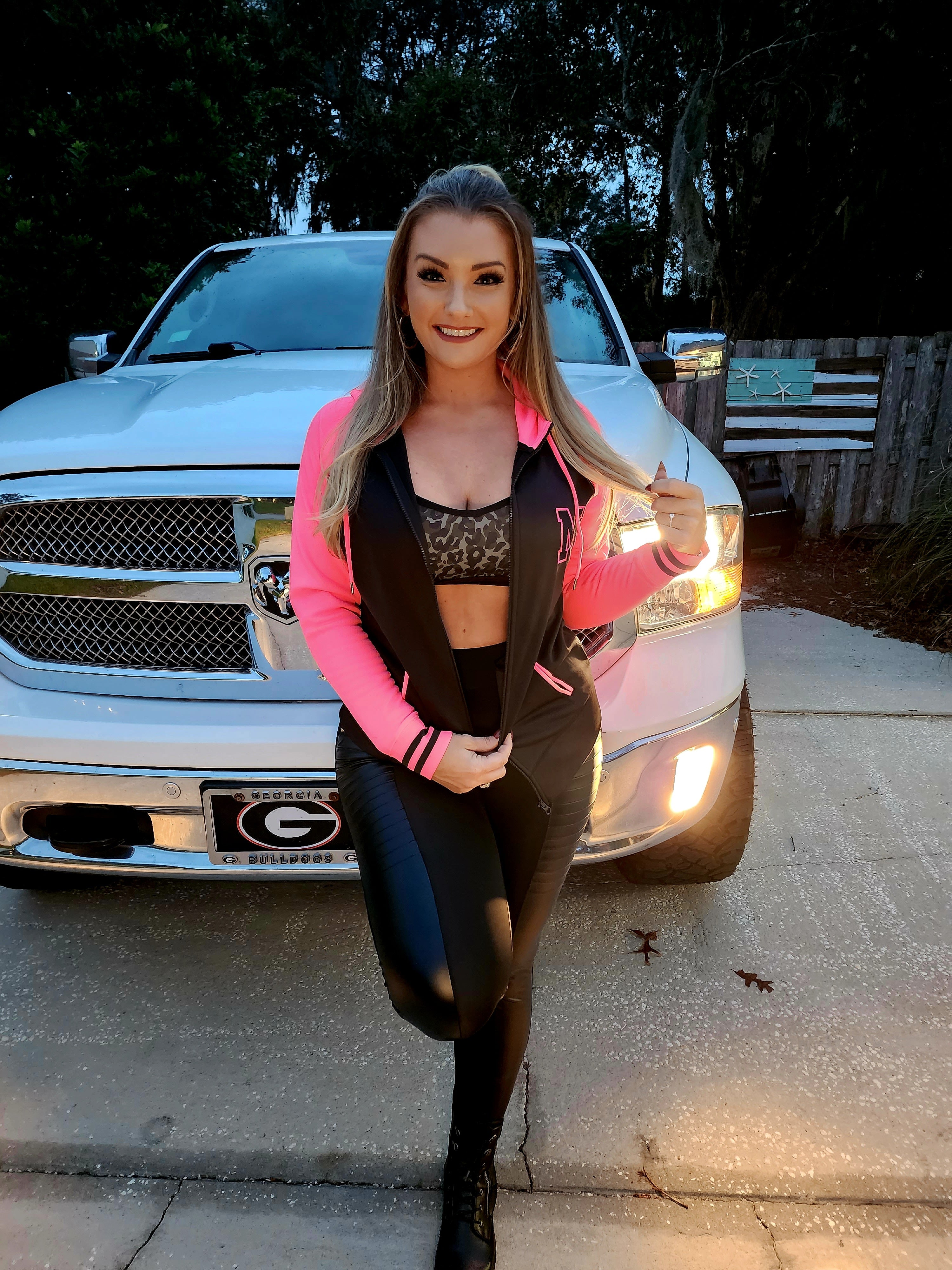 Customizable Hot Pink and Black Letterman Style Embroidered Jacket