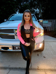 Customizable Hot Pink and Black Letterman Style Embroidered Jacket