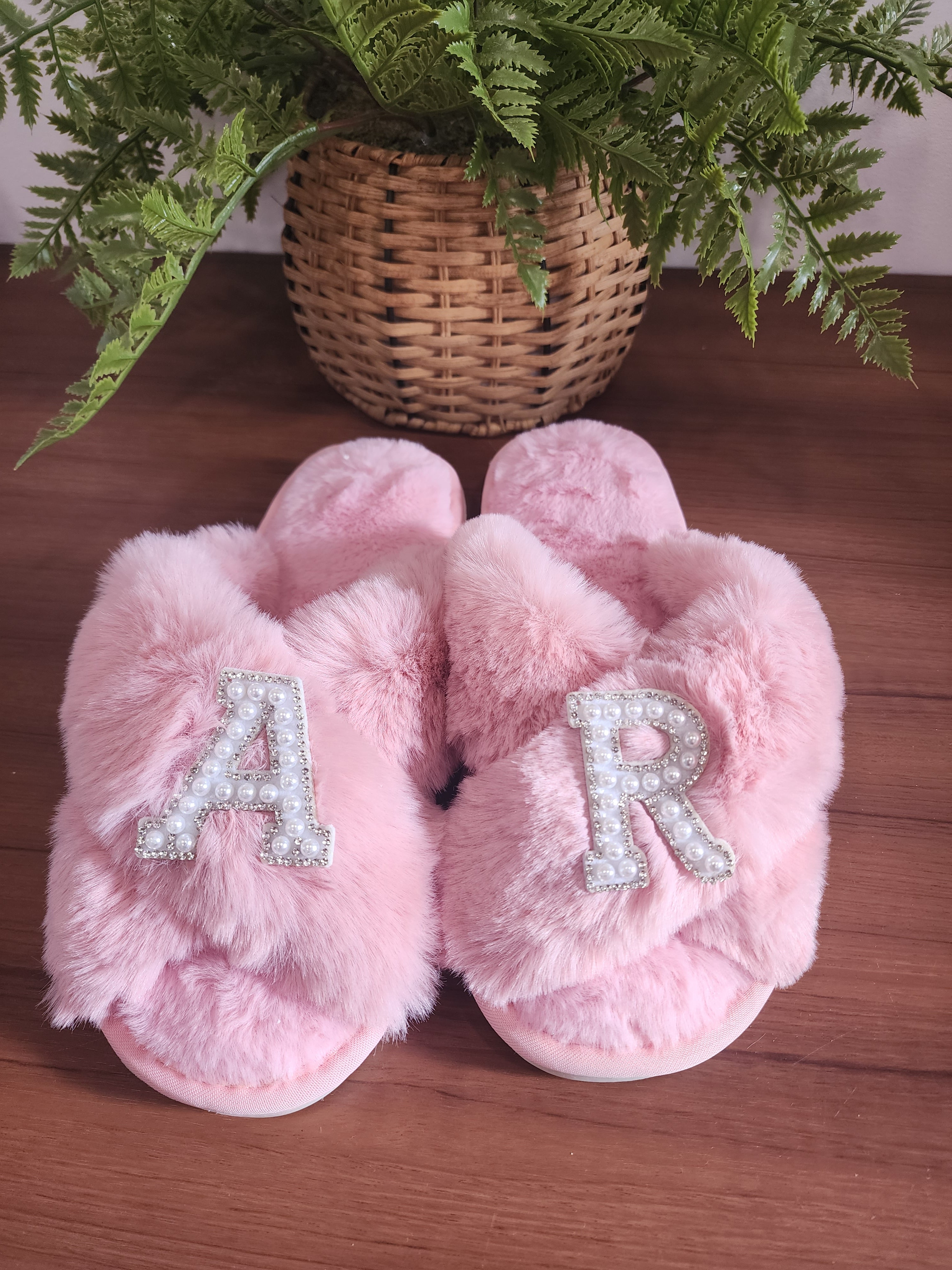 Women's Fuzzy Memory Foam Letter Patch Slippers
