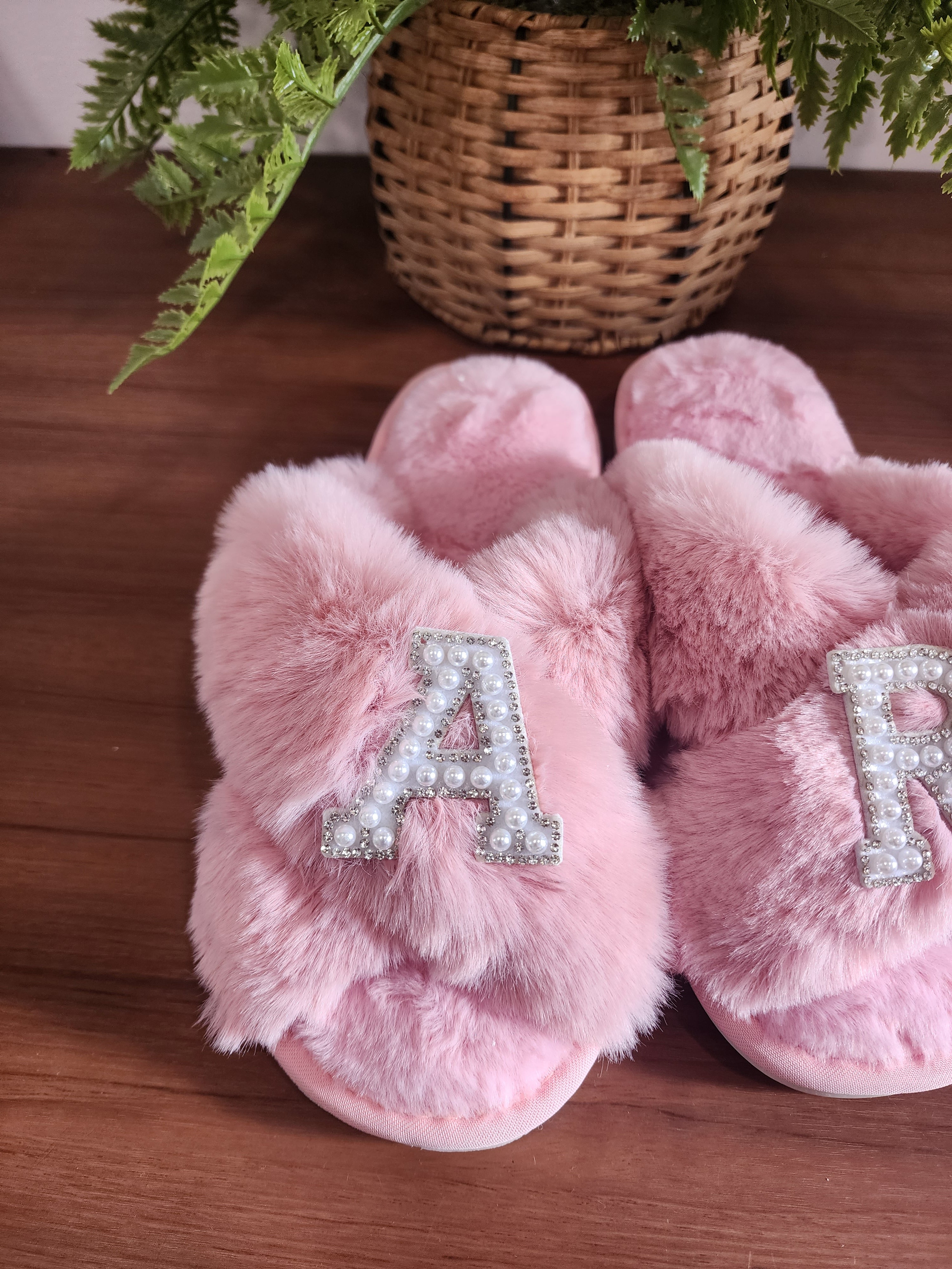 Women's Fuzzy Memory Foam Letter Patch Slippers