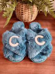 Women's Fuzzy Memory Foam Letter Patch Slippers