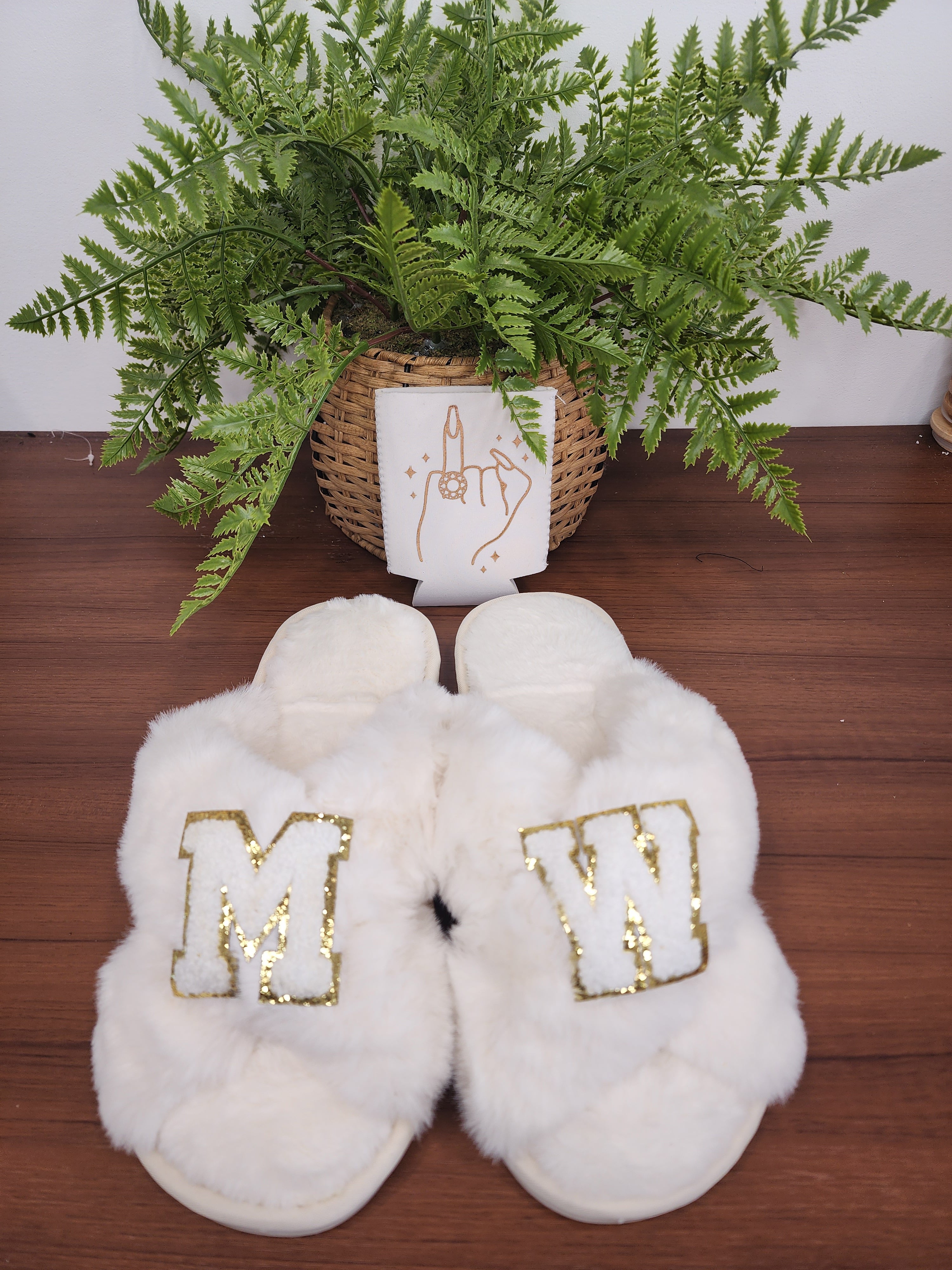 Women's Fuzzy Memory Foam Letter Patch Slippers