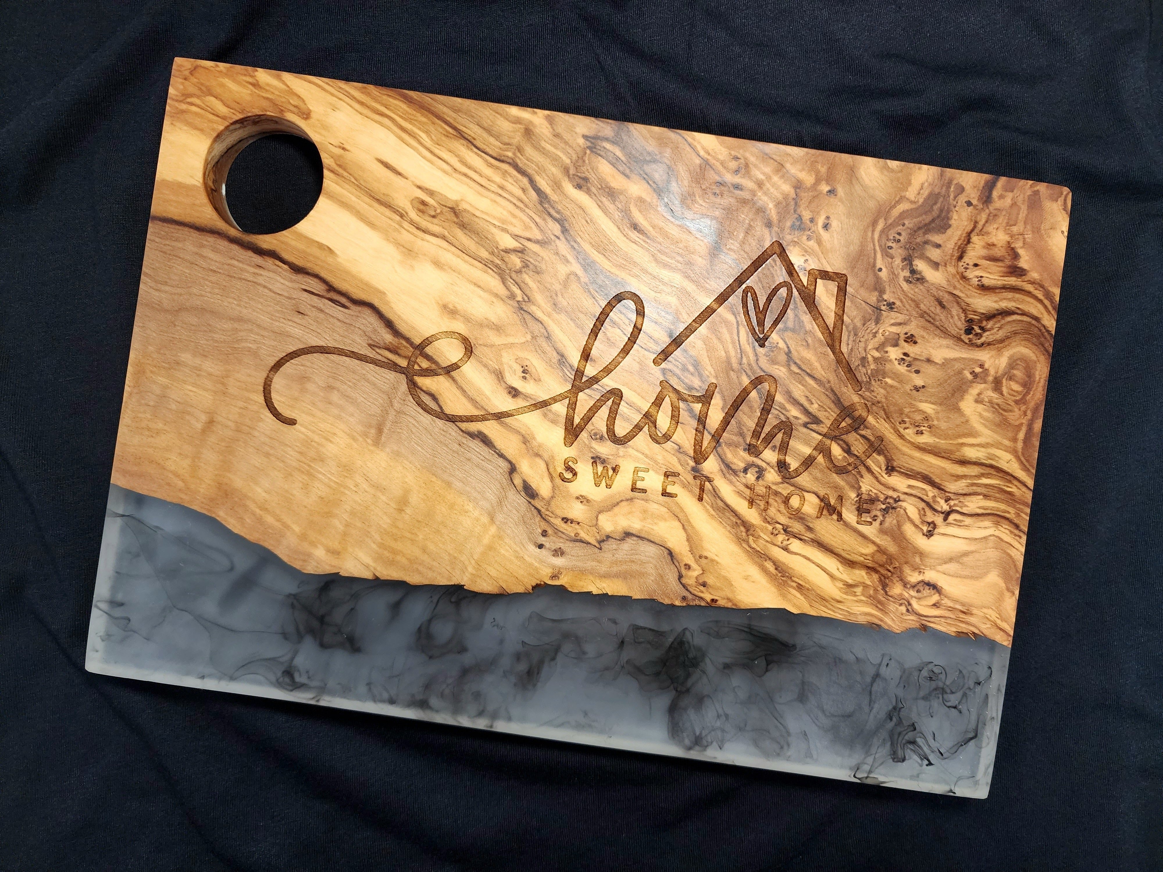 Home Sweet Home Olive Wood and White Resin Serving/Charcuterie Board