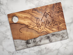 Home Sweet Home Olive Wood and White Resin Serving/Charcuterie Board