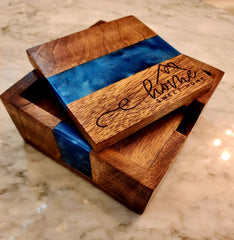 Home Sweet Home Ocean Blue Pearl Epoxy Coasters with Holder