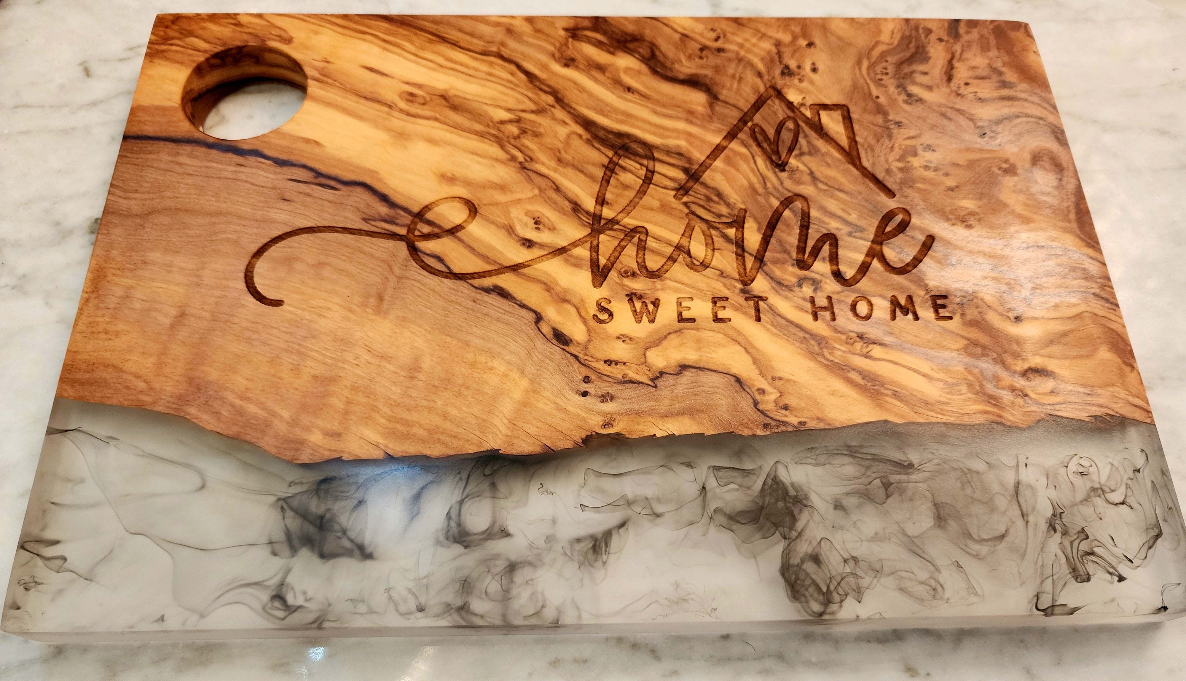 Home Sweet Home Olive Wood and White Resin Serving/Charcuterie Board