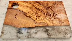 Home Sweet Home Olive Wood and White Resin Serving/Charcuterie Board