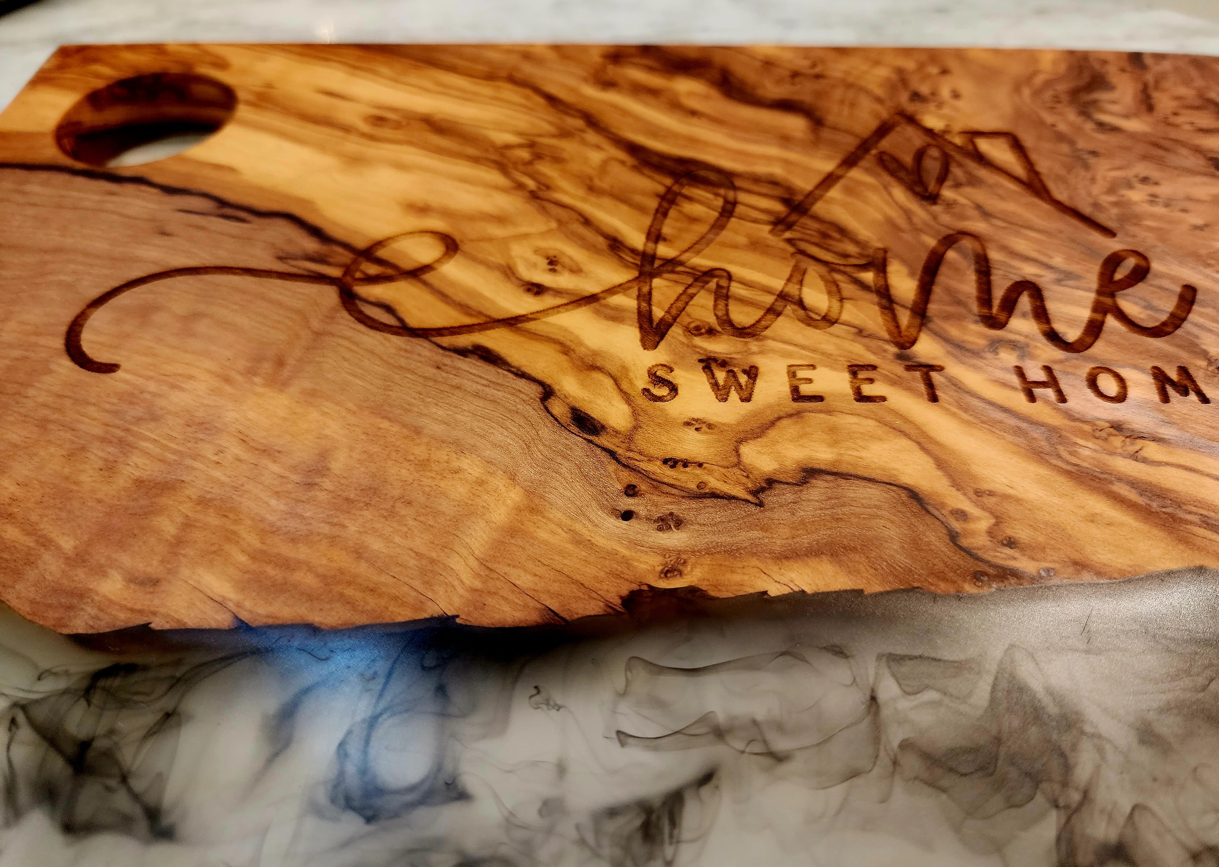 Home Sweet Home Olive Wood and White Resin Serving/Charcuterie Board