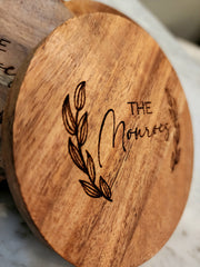 Customized Family Name Acacia Wood Round Coaster Set