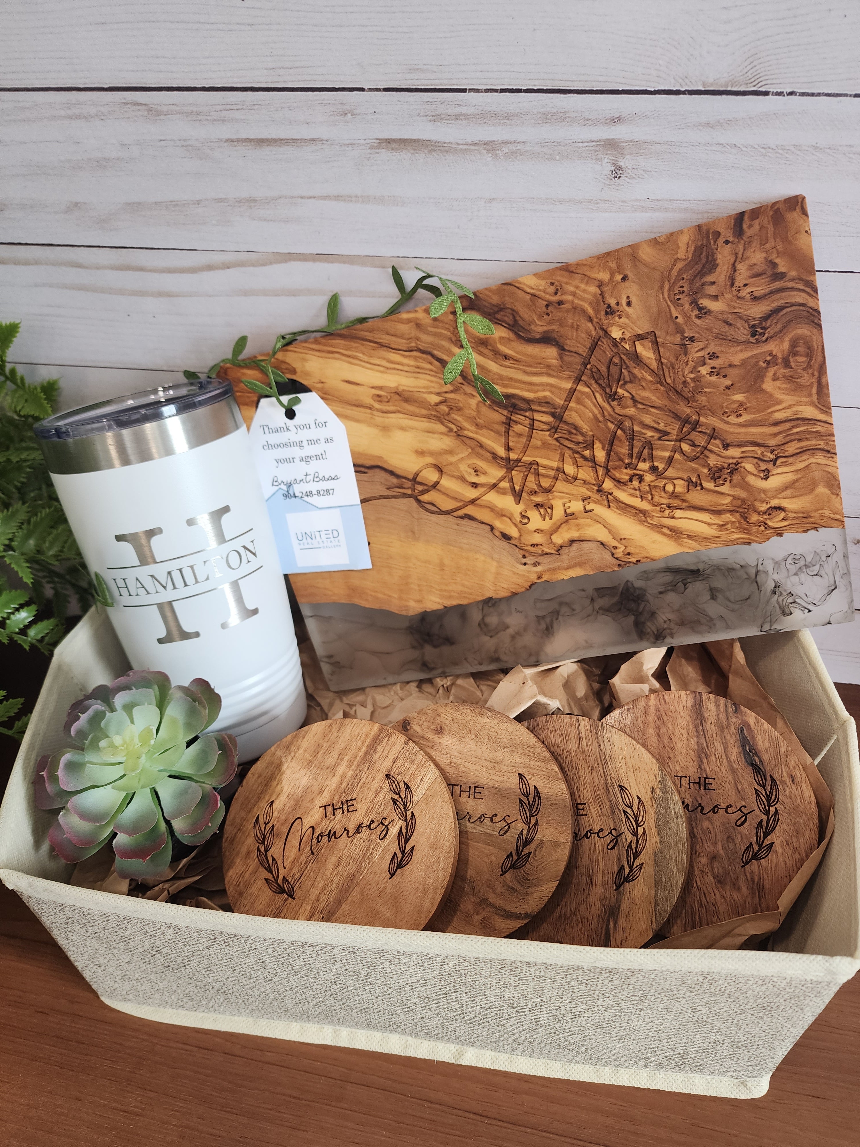 Custom Closing Gift Set- Olive Wood & White Resin