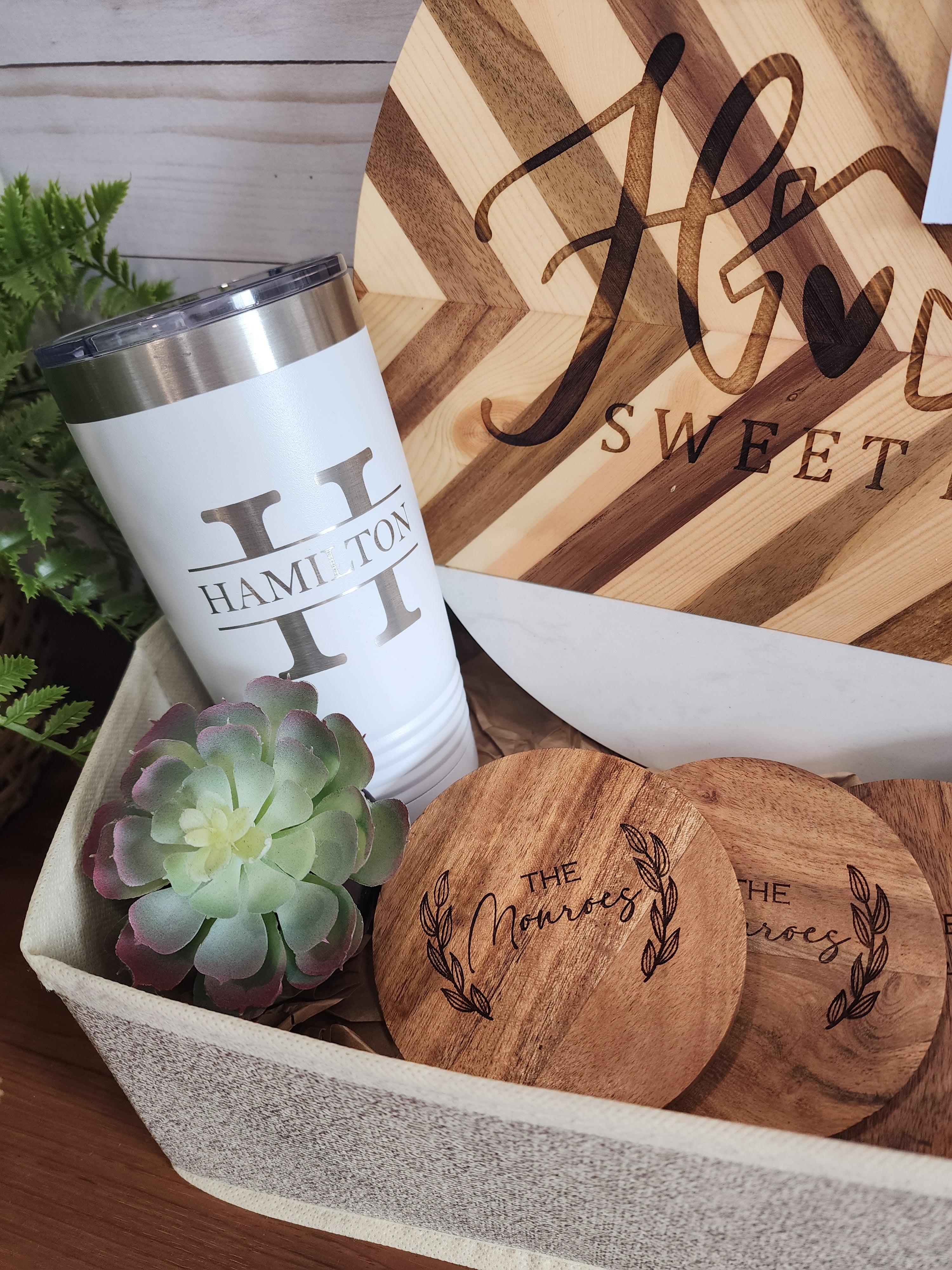 Custom Closing Gift Set- Round Acopa Marble and Acacia Wood Serving Set