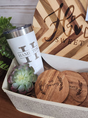 Custom Closing Gift Set- Round Acopa Marble and Acacia Wood Serving Set