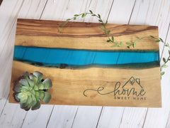 Home Sweet Home Olive Wood and Blue Resin Serving/Charcuterie Board