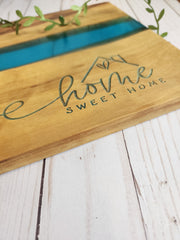 Home Sweet Home Olive Wood and Blue Resin Serving/Charcuterie Board
