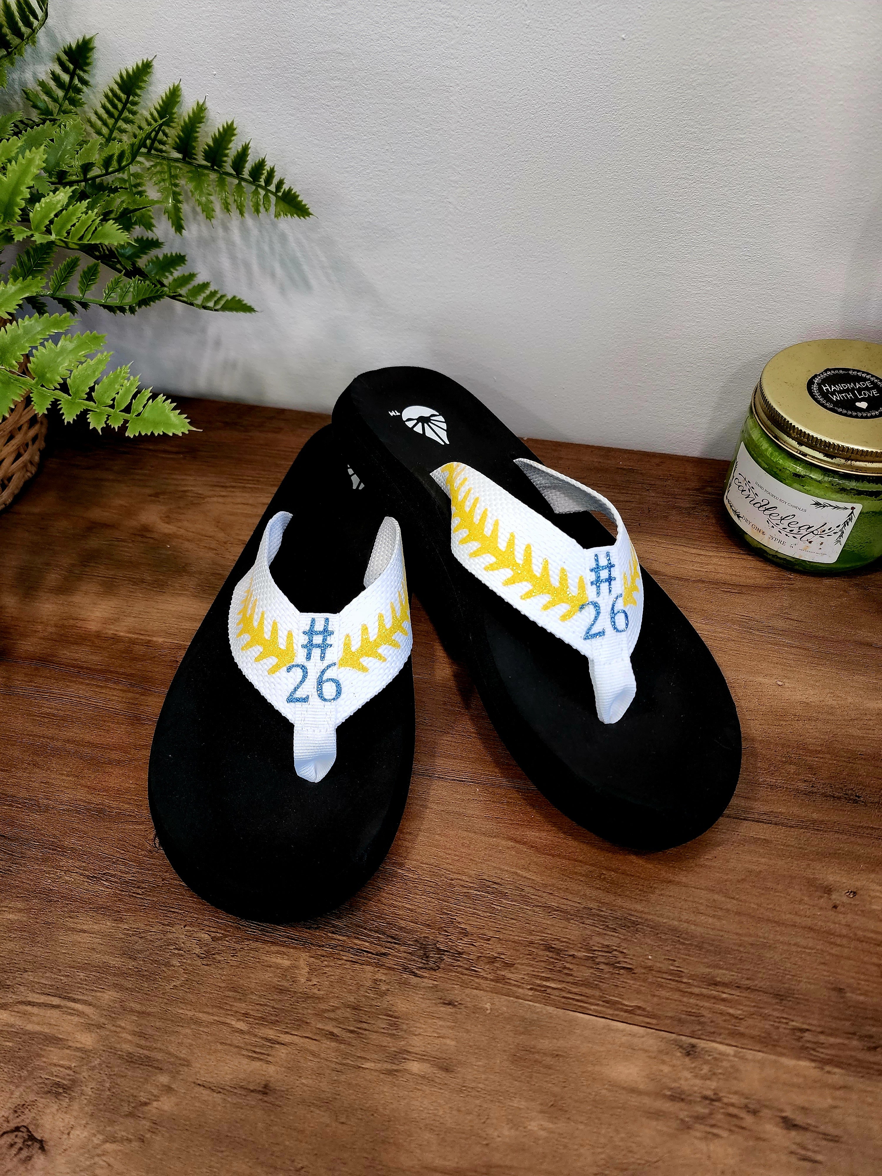 Custom Baseball Glitter Flip Flops