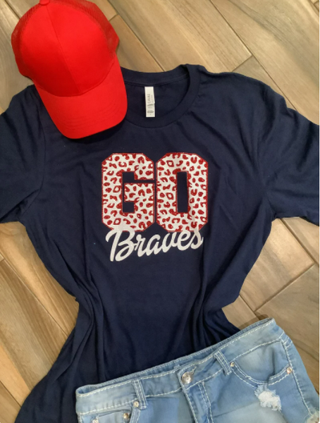 Lulu Grace Designs Atlanta Braves Leopard Print Glitter Shirt or Tank Top: Baseball Fan Gear & Apparel for Women L / Unisex Tee