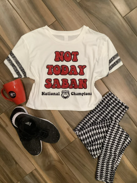 Georgia Bulldogs Not Today Saban Glitter Crop Top