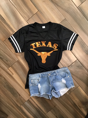 Texas Longhorns Glitter Top - Black