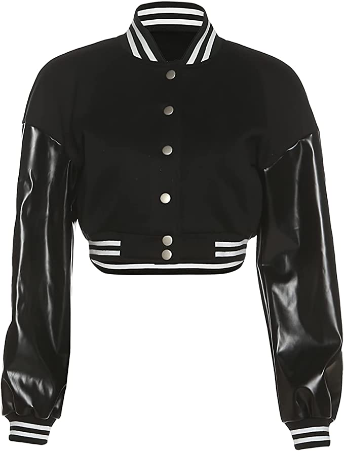 Embroidered Cropped Letterman Jacket