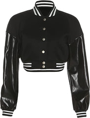 Embroidered Cropped Letterman Jacket