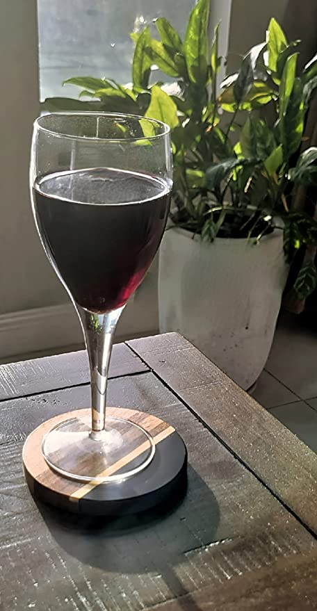 Home Sweet Home Black Slate Brass Inlay Acacia Wood Coasters