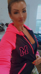 Customizable Hot Pink and Black Letterman Style Embroidered Jacket